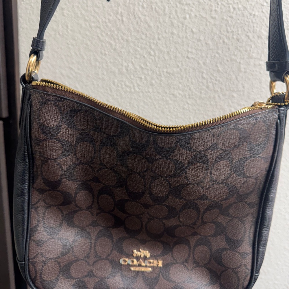 Coach Brown and Black Shoulder Bag with Signature Design